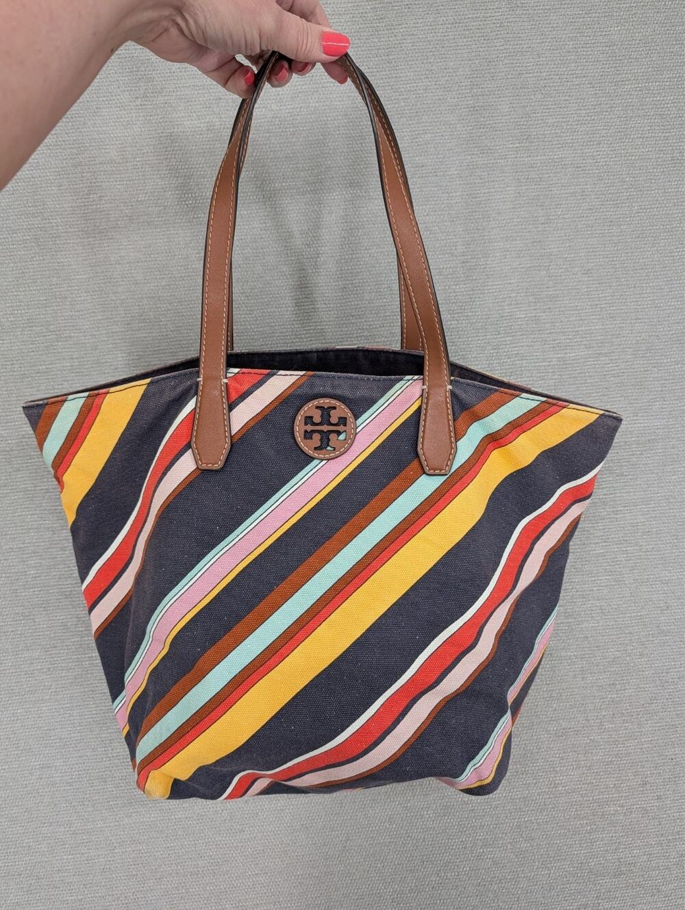 Tory Burch Ella Tote Bag Multicolor Stripe Canvas